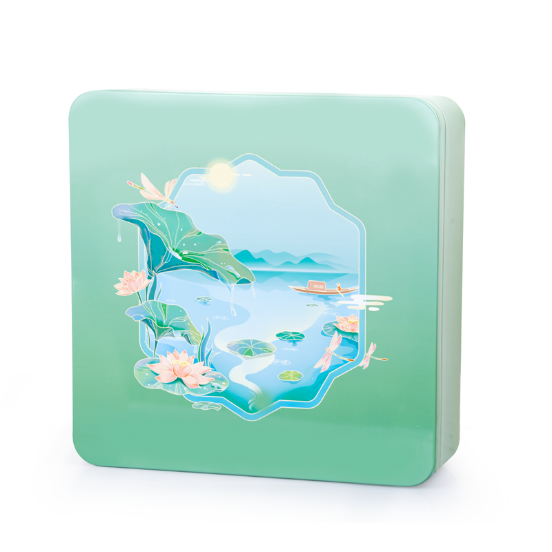 Фабрика индивидуальные квадратные жестяные коробки с крышкой пищевой класс жестяные банки для печенья печатные жестяные банки для конфет лунных пирогов металлические жестяные банки зеленые