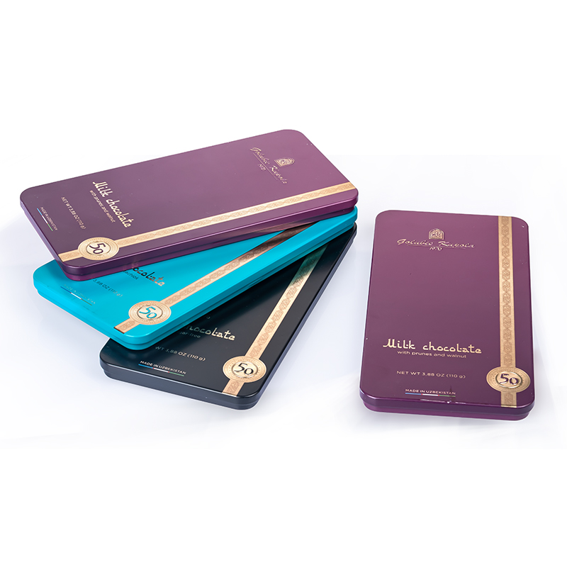 Фабрика поставщик перерабатываемая жестяная коробка для сладостей конфет шоколада металлическая упаковка жестяная банка индивидуальная прямоугольная жестяная коробка для шоколада с откидной крышкой