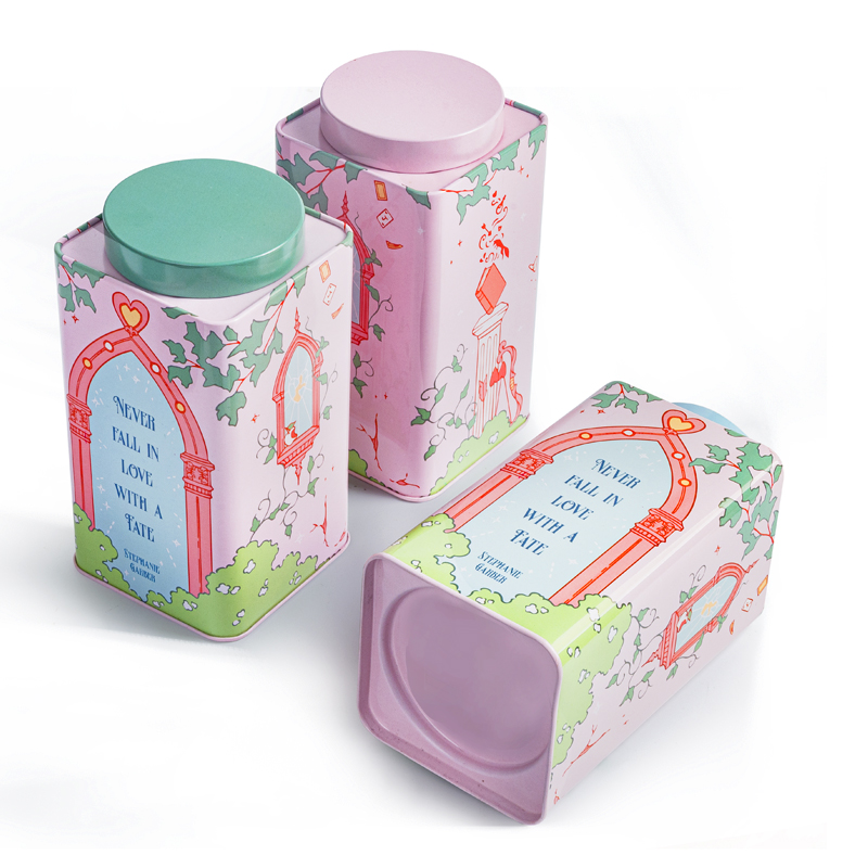 Фабрика поставщик прямоугольные металлические жестяные коробки для упаковки чая перерабатываемые индивидуальные пищевые безопасные герметичные жестяные банки для чая кофе с двойной крышкой