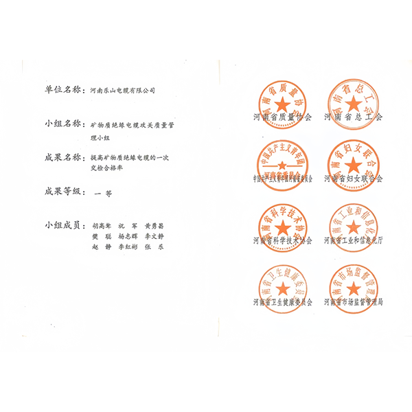 Деятельность группы контроля качества компании ООО Хэнань Лэшань Кабель. вновь удостоилась наград на провинциальном уровне