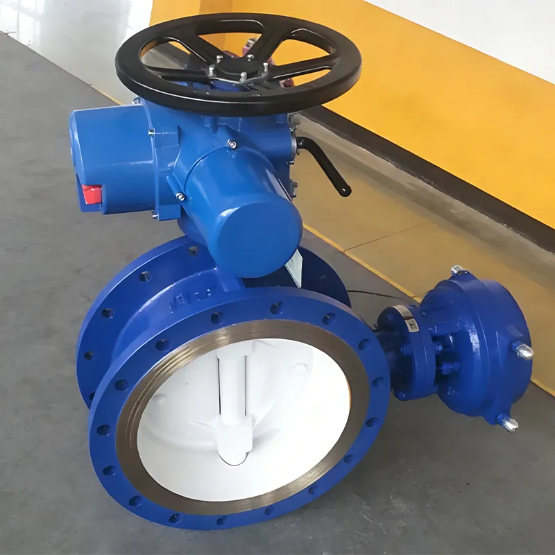 Дисковый затвор фланцевый с электроприводом, с футеровкой из фторопласта