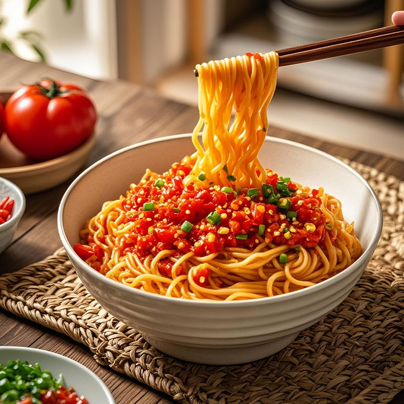 Соус для лапши с рубленым перцем и томатами