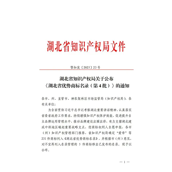 Опубликован четвертый список торговых марок провинции хубэй