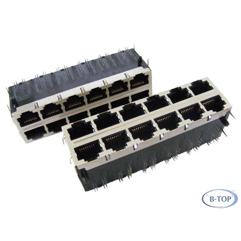 Двухъярусный разъем RJ45 2×6, 1000Base-T, без светодиода, без заднего пластикового упора
