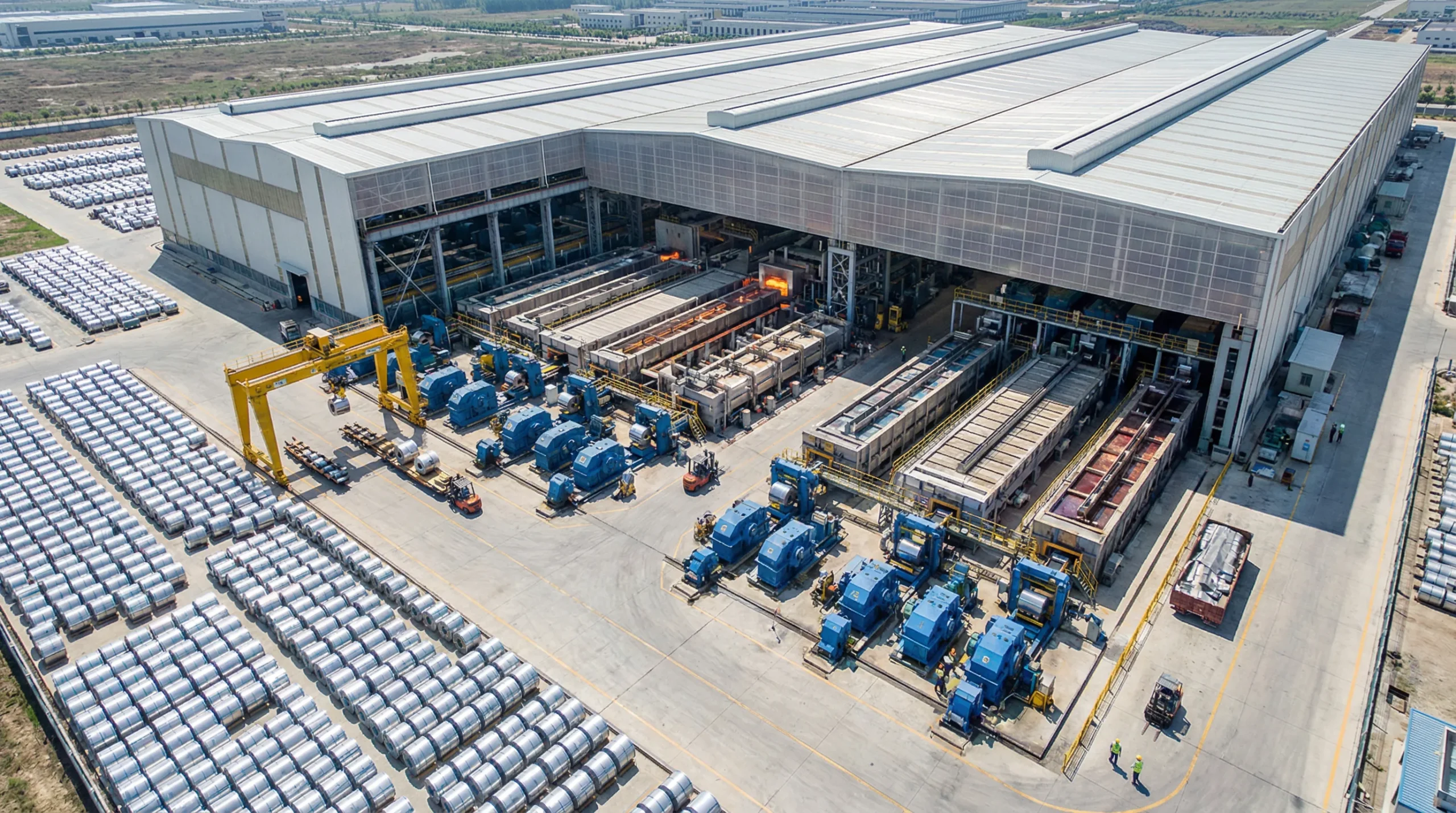 ▲ Вид сверху на промышленный парк нержавеющей стали группы компаний Tsingshan: масштабные производственные мощности демонстрируют впечатляющие размеры крупнейшего в мире промышленного парка нержавеющей стали, где параллельно работают несколько линий кислотного отжига, а рулоны нержавеющей стали аккуратно размещены на складе.