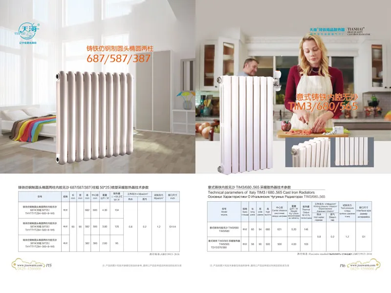 Чугунный радиатор, имитирующий стальной, с круглыми вершинами и двумя овальными колоннами