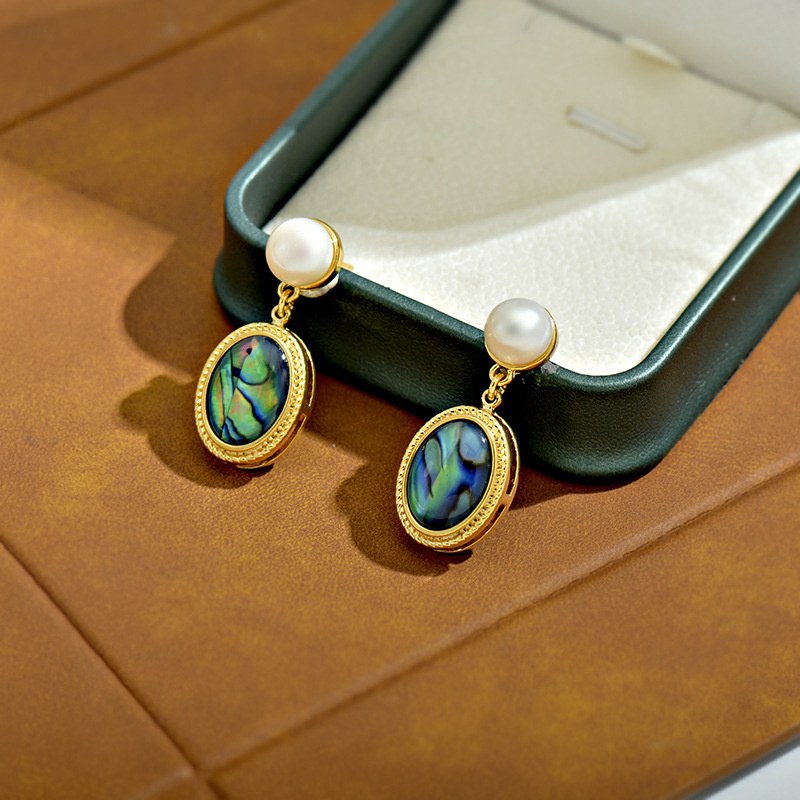 Серьги с жемчугом и раковиной абалона