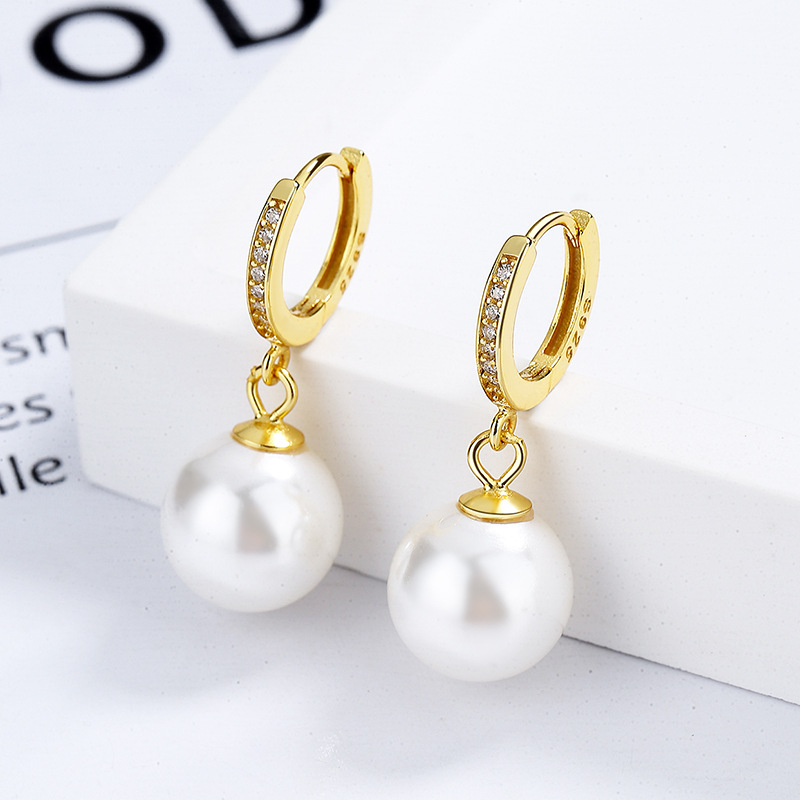 Серьги с цирконом и жемчугом