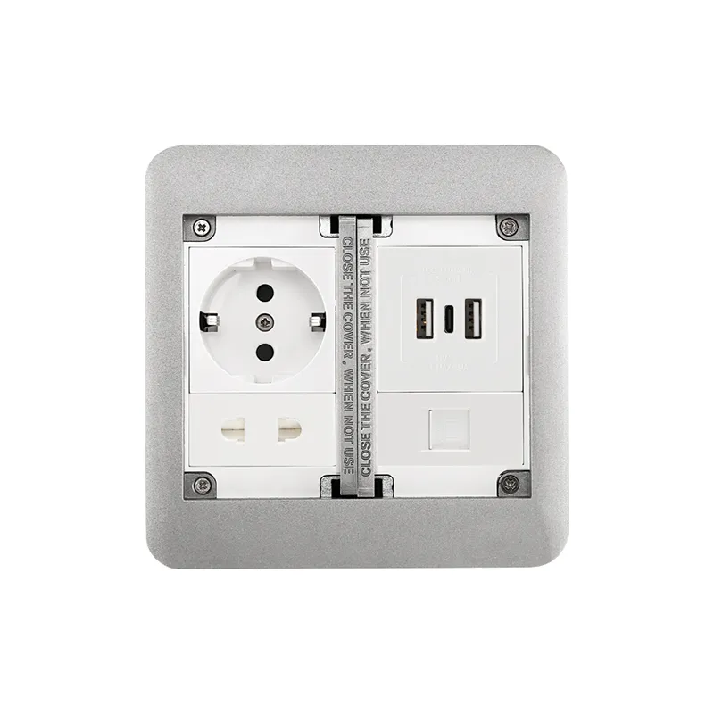 Встраиваемая напольная розетка с откидной крышкой и USB-зарядкой