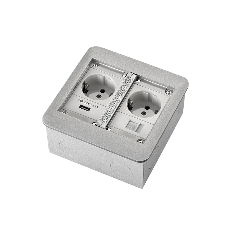 Встраиваемая напольная розетка с откидной крышкой и USB-зарядкой