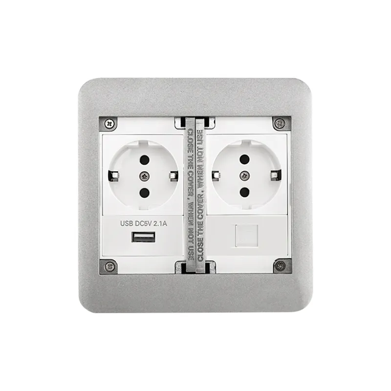 Встраиваемая напольная розетка с откидной крышкой и USB-зарядкой