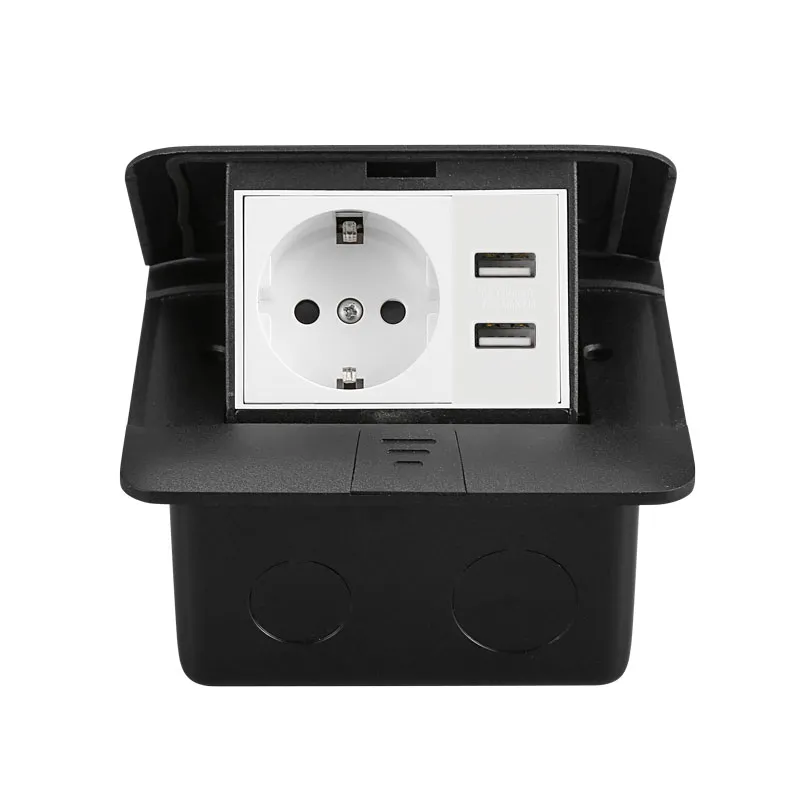 Высококачественная тонкая напольная силовая розетка с USB-портом, черный цвет