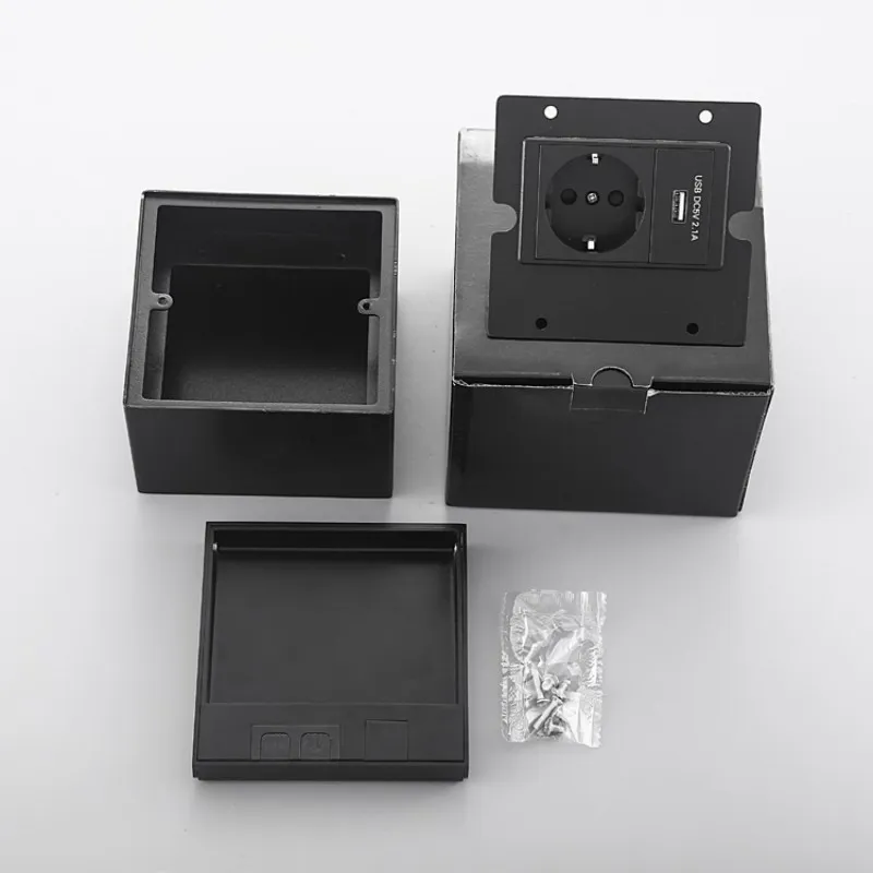 Скрытая напольная розетка из черной нержавеющей стали с USB-разъемами