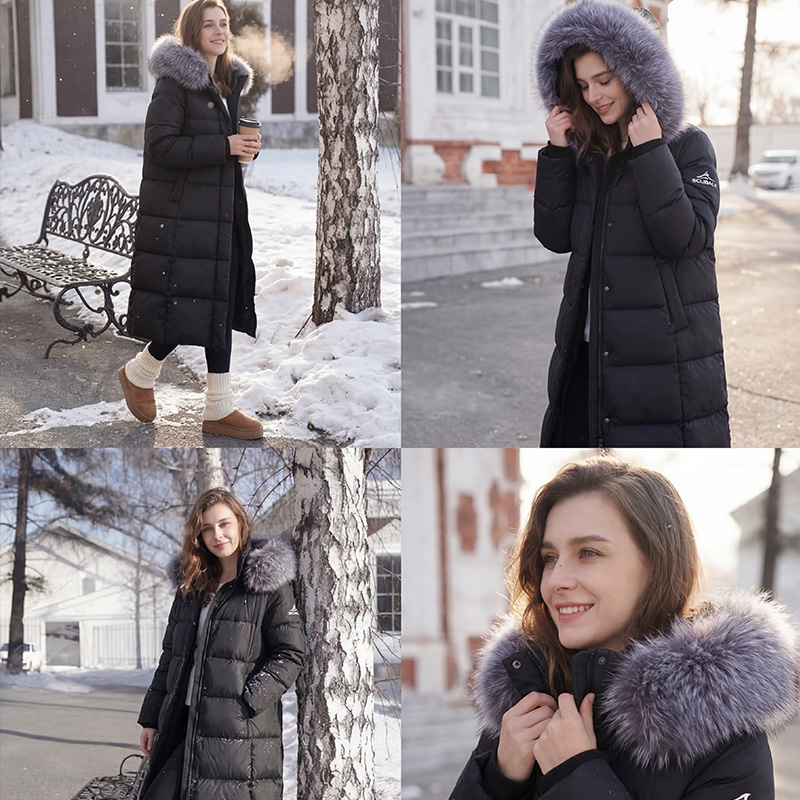 SCUBALY-YR268026 длинный пуховик из гусиного пуха «Чёрное золото» с большим меховым воротником