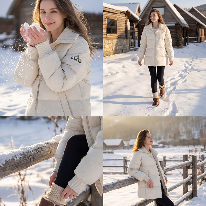 SCUBALY-YR268027 пуховик из гусиного пуха со стойкой и трикотажными вставками