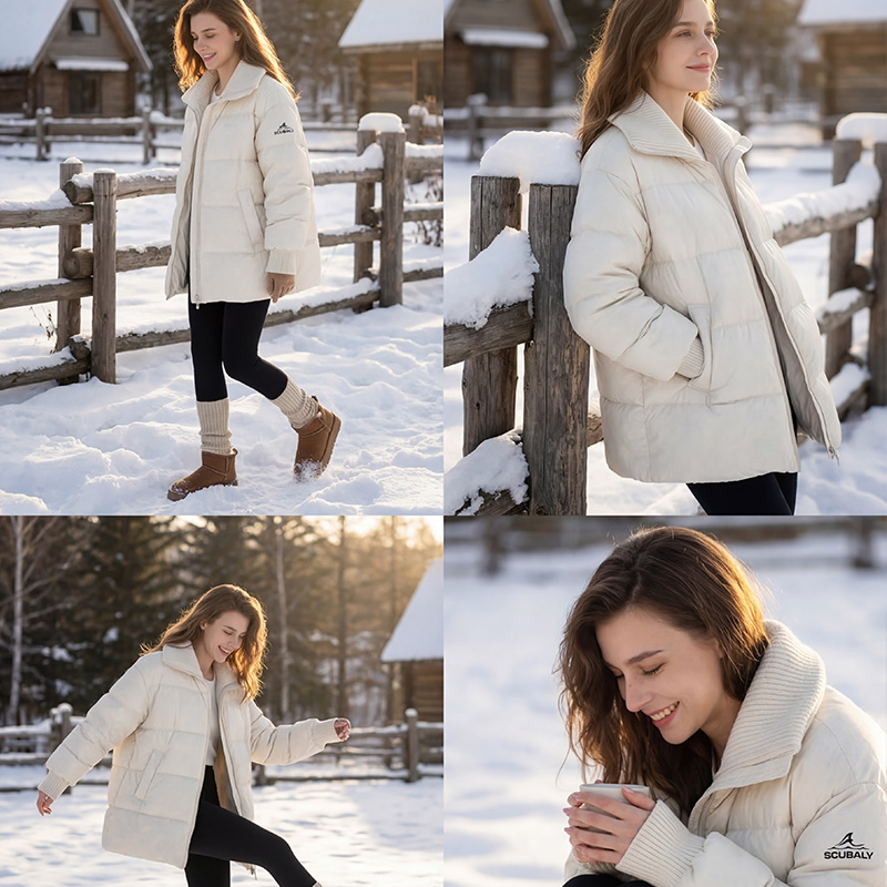SCUBALY-YR268027 пуховик из гусиного пуха со стойкой и трикотажными вставками