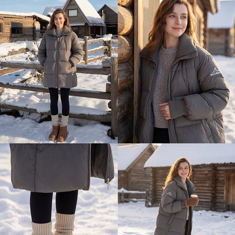 SCUBALY-YR268027 пуховик из гусиного пуха со стойкой и трикотажными вставками