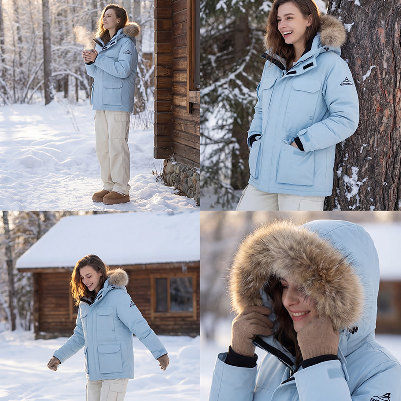 SCUBALY-YR268029 пуховик-парка с капюшоном, меховым воротником, в рабочем стиле