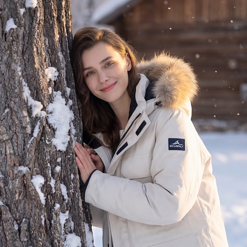 SCUBALY-YR268029 пуховик-парка с капюшоном, меховым воротником, в рабочем стиле