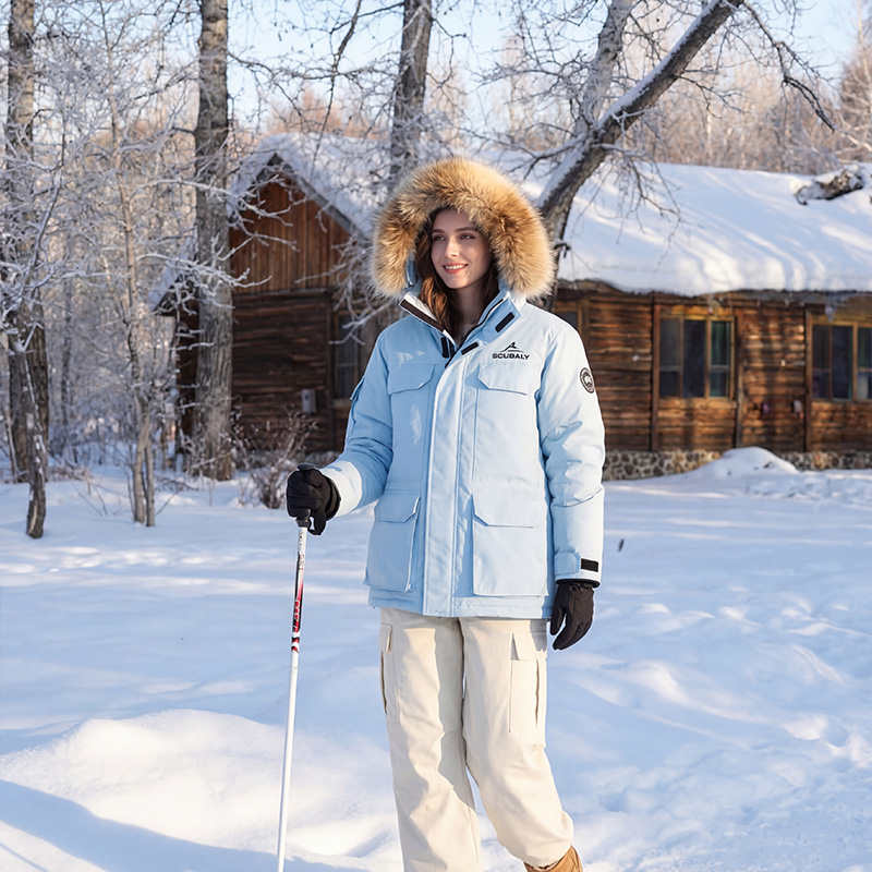SCUBALY-YR268029 пуховик-парка с капюшоном, меховым воротником, в рабочем стиле