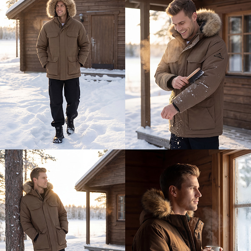 SCUBALY-YR268029 пуховик-парка с капюшоном, меховым воротником, в рабочем стиле