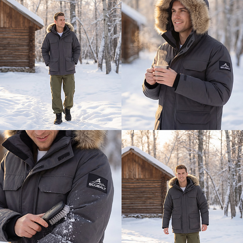 SCUBALY-YR268029 пуховик-парка с капюшоном, меховым воротником, в рабочем стиле