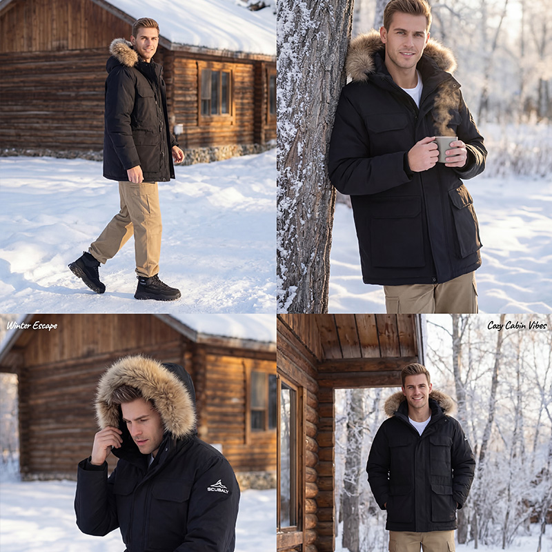 SCUBALY-YR268029 пуховик-парка с капюшоном, меховым воротником, в рабочем стиле