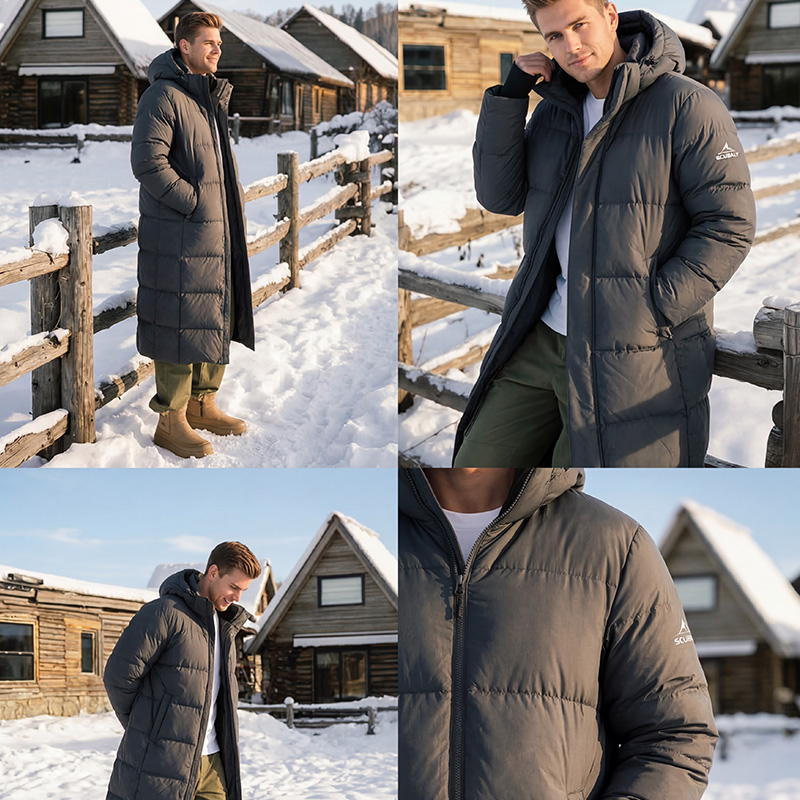 SCUBALY-YR268030 длинный тёплый пуховик-пафф из гусиного пуха с капюшоном