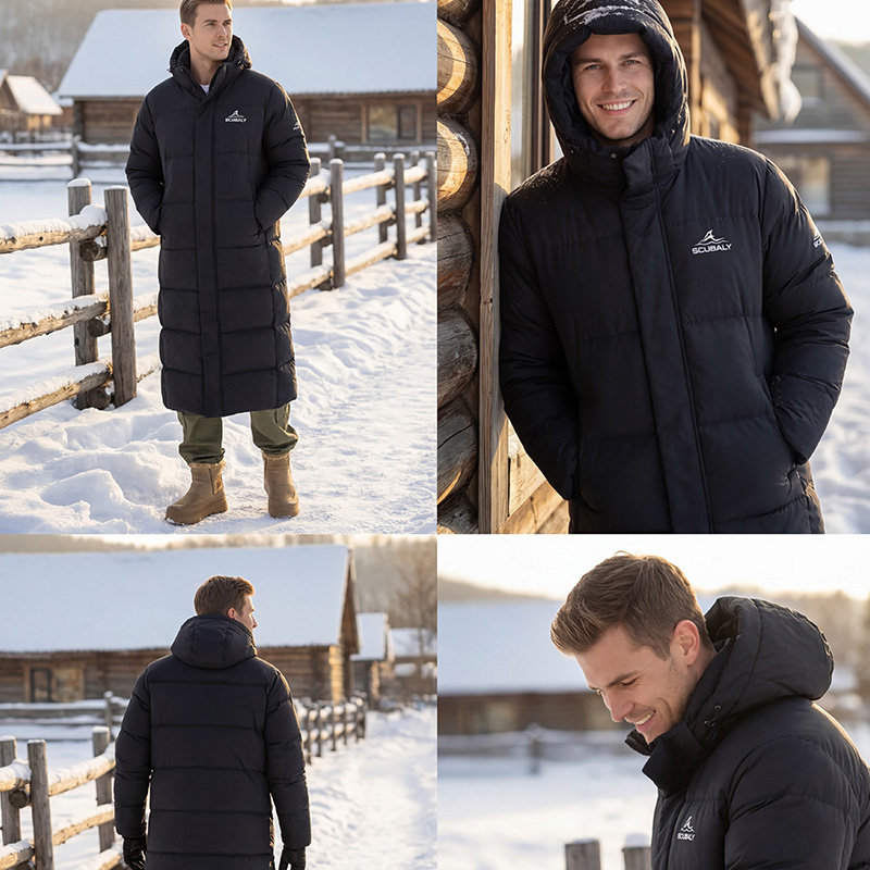 SCUBALY-YR268030 длинный тёплый пуховик-пафф из гусиного пуха с капюшоном