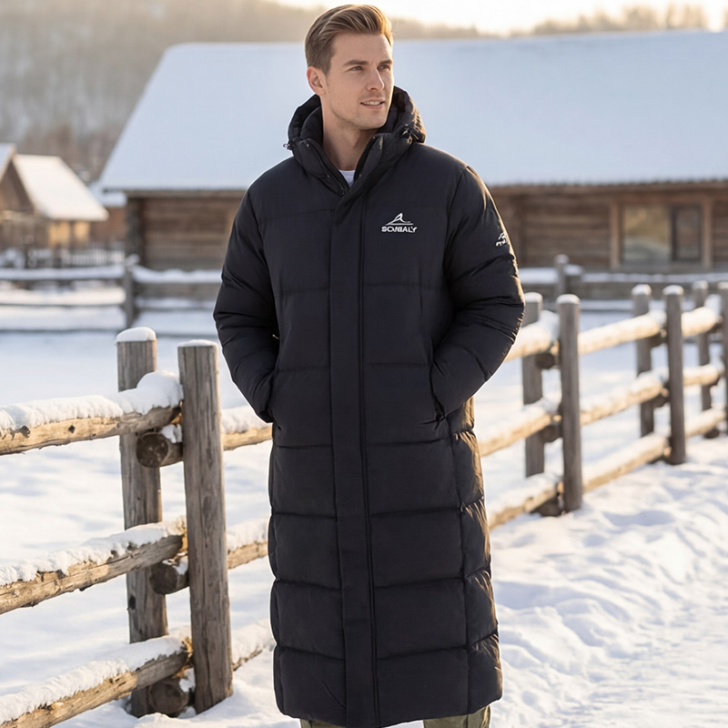 SCUBALY-YR268030 длинный тёплый пуховик-пафф из гусиного пуха с капюшоном