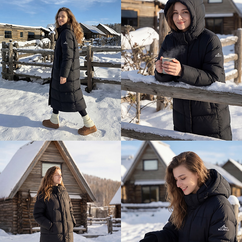 SCUBALY-YR268030 длинный тёплый пуховик-пафф из гусиного пуха с капюшоном