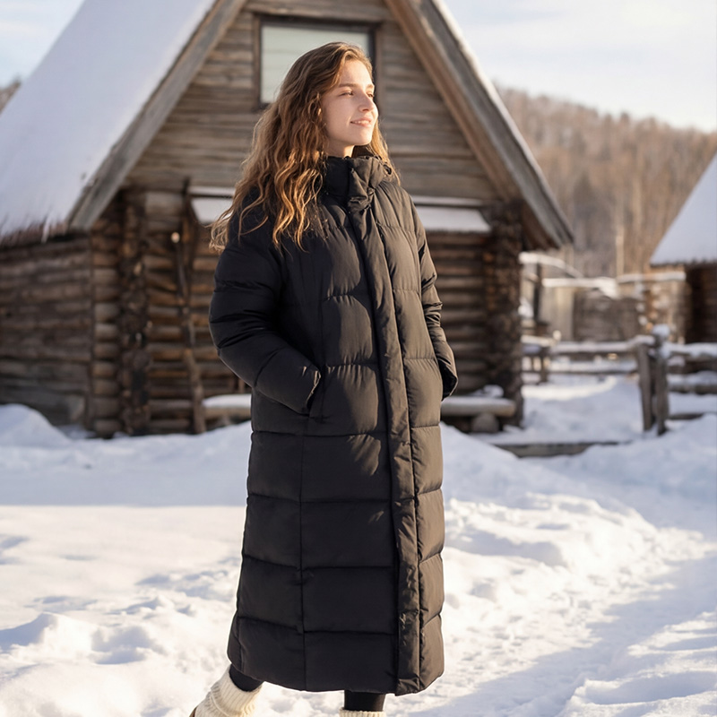 SCUBALY-YR268030 длинный тёплый пуховик-пафф из гусиного пуха с капюшоном