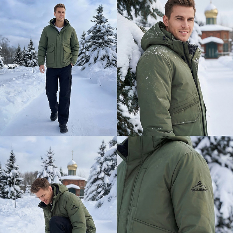 SCUBALY-YR268032 пуховик-пафф в рабочем стиле с капюшоном