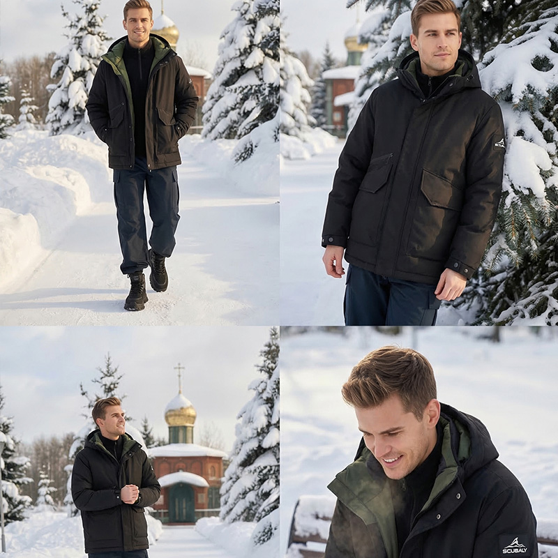 SCUBALY-YR268032 пуховик-пафф в рабочем стиле с капюшоном