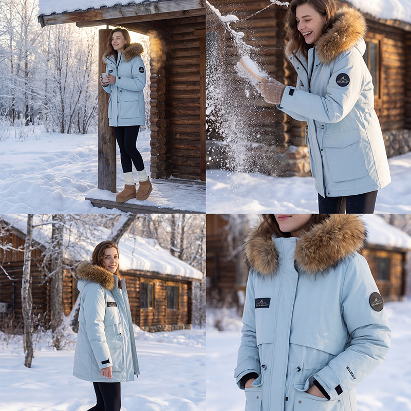 SCUBALY-YR268037 пуховик с капюшоном, меховым воротником, в рабочем стиле