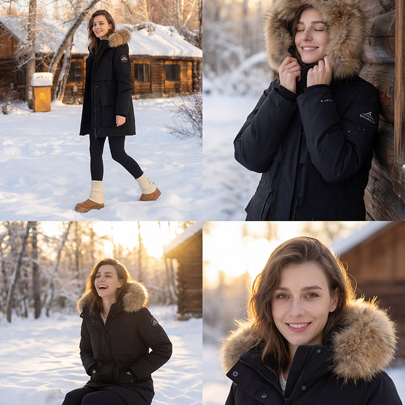 SCUBALY-YR268037 пуховик с капюшоном, меховым воротником, в рабочем стиле