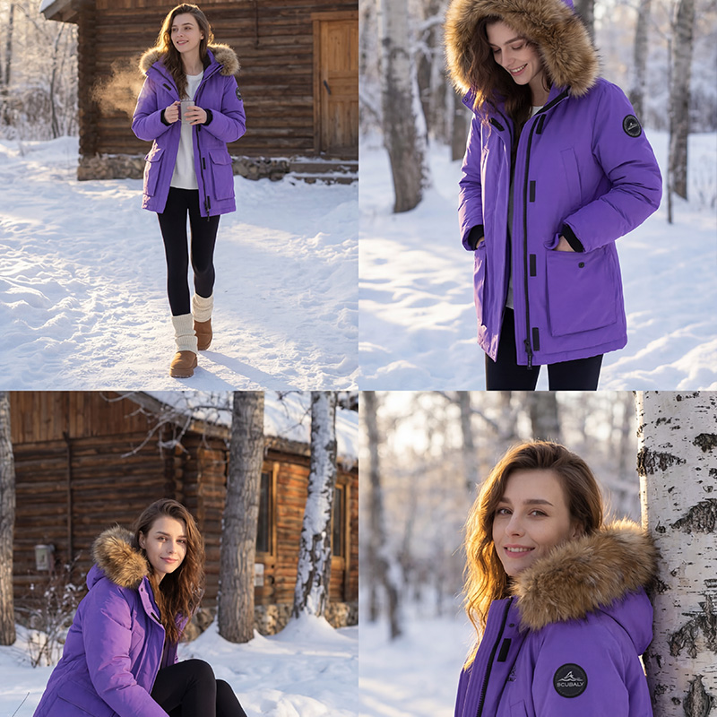 SCUBALY-YR268037 пуховик с капюшоном, меховым воротником, в рабочем стиле