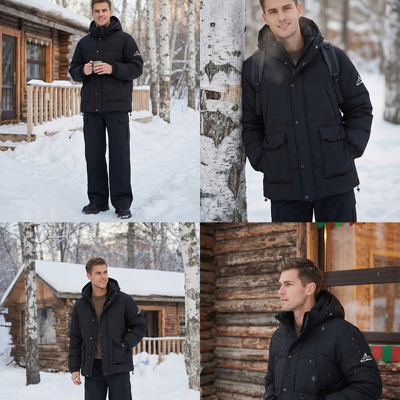 SCUBALY-YR268051 пуховик в рабочем стиле с объёмными карманами и капюшоном