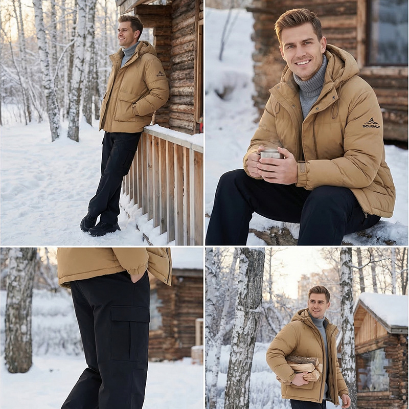 SCUBALY-YR268051 пуховик в рабочем стиле с объёмными карманами и капюшоном