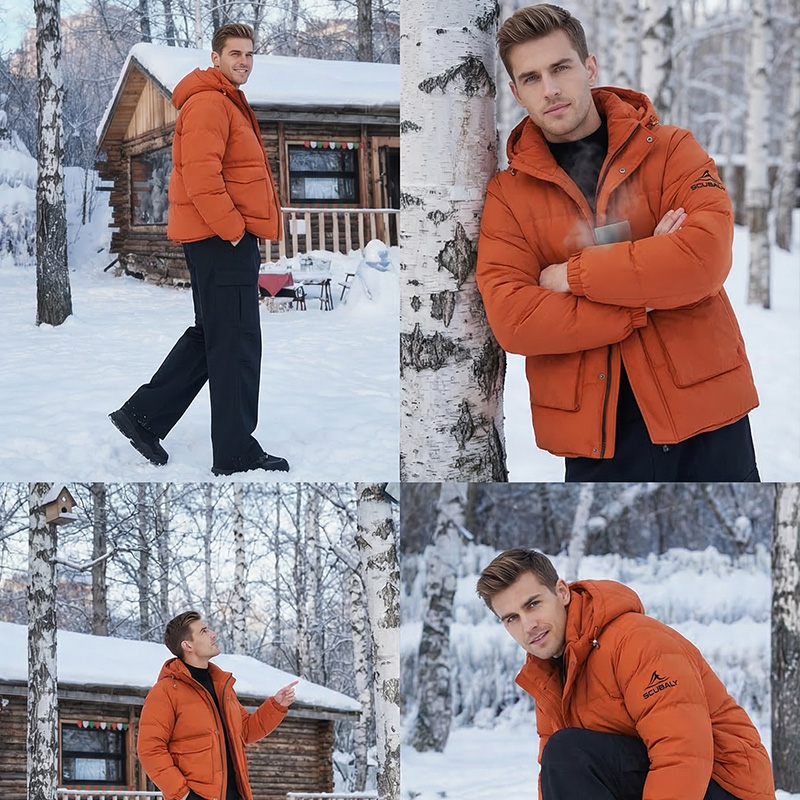 SCUBALY-YR268051 пуховик в рабочем стиле с объёмными карманами и капюшоном