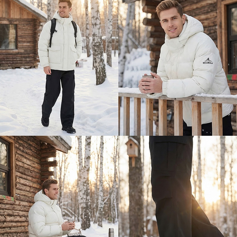 SCUBALY-YR268051 пуховик в рабочем стиле с объёмными карманами и капюшоном