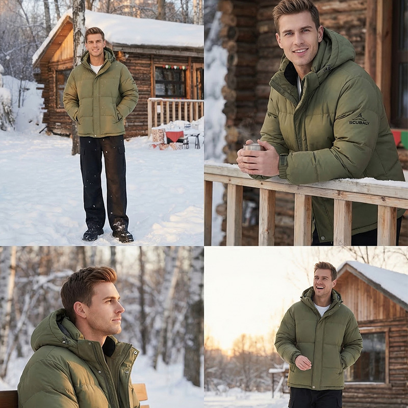 SCUBALY-YR268051 пуховик в рабочем стиле с объёмными карманами и капюшоном