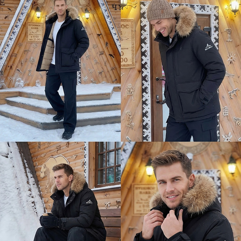 SCUBALY-YR268052 пуховик-парка в рабочем стиле с меховым воротником и объёмными карманами