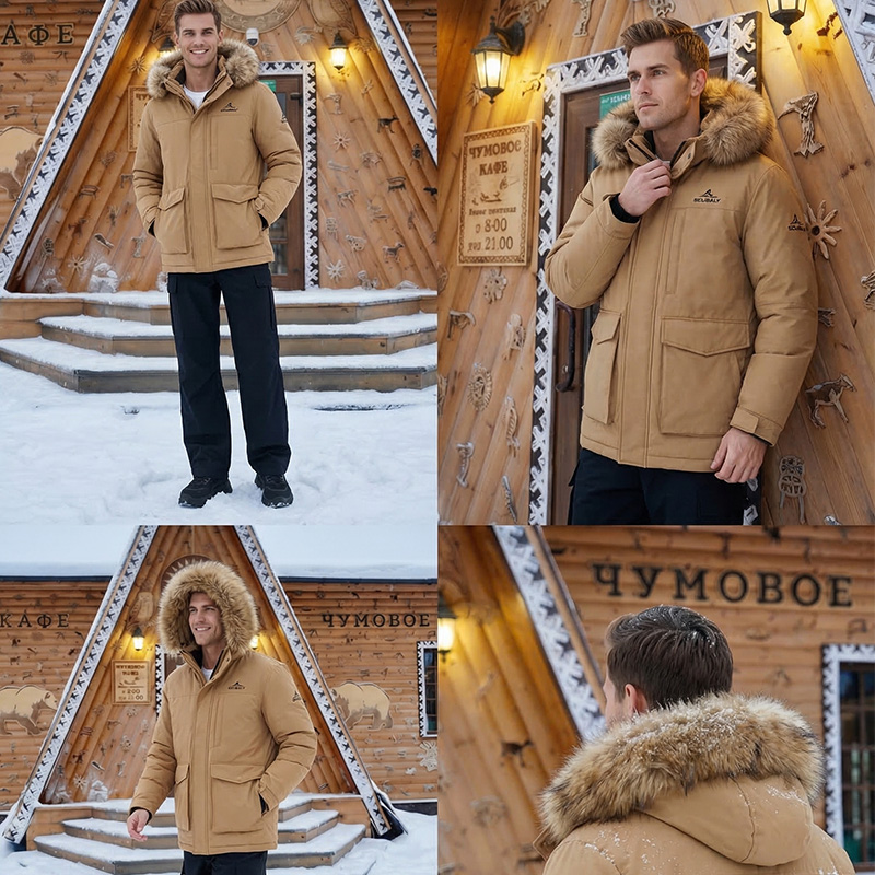 SCUBALY-YR268052 пуховик-парка в рабочем стиле с меховым воротником и объёмными карманами