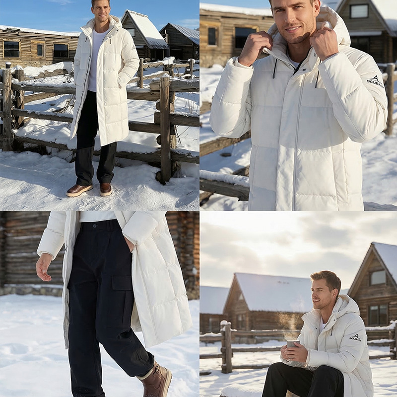 SCUBALY-YR268053 длинный тёплый пуховик ниже колена с капюшоном