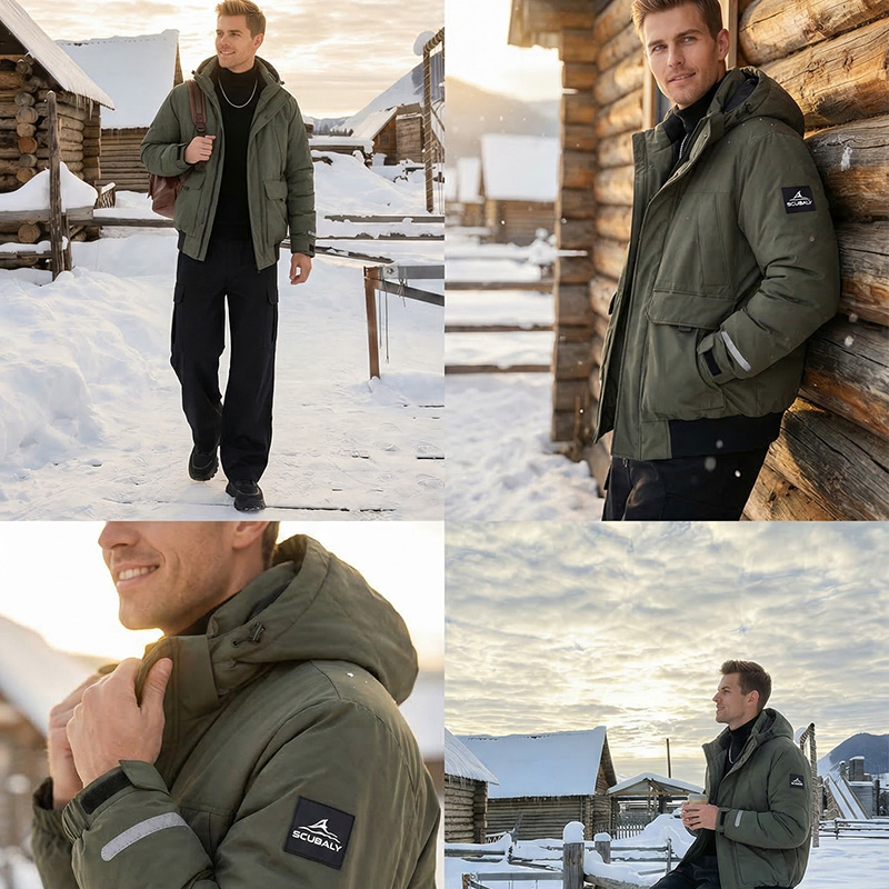 SCUBALY-YR268055 тёплый пуховик в рабочем стиле с капюшоном