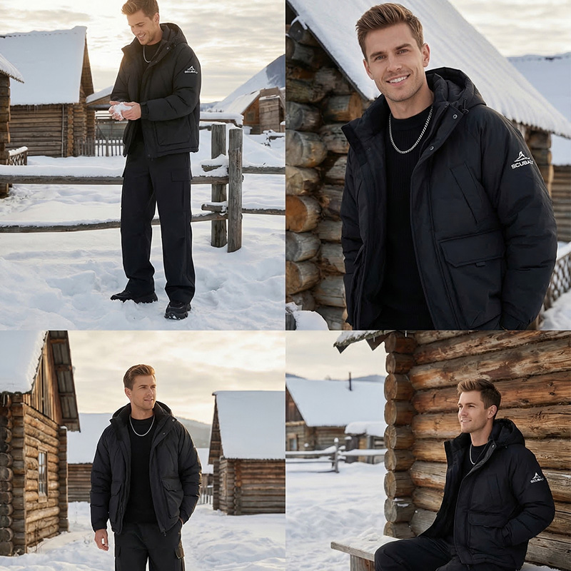 SCUBALY-YR268055 тёплый пуховик в рабочем стиле с капюшоном