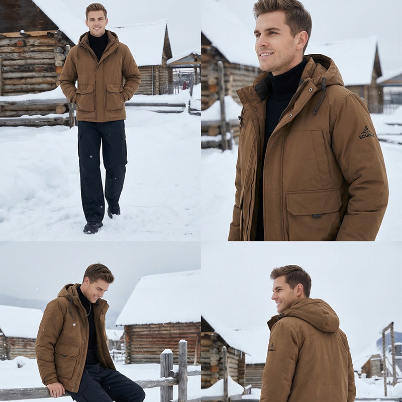 SCUBALY-YR268055 тёплый пуховик в рабочем стиле с капюшоном