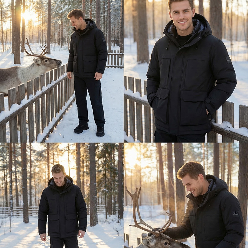 SCUBALY-YR268057 пуховик с капюшоном, в рабочем стиле с контрастными вставками