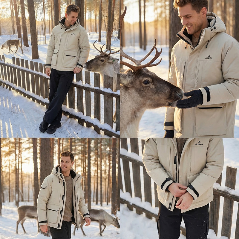 SCUBALY-YR268057 пуховик с капюшоном, в рабочем стиле с контрастными вставками